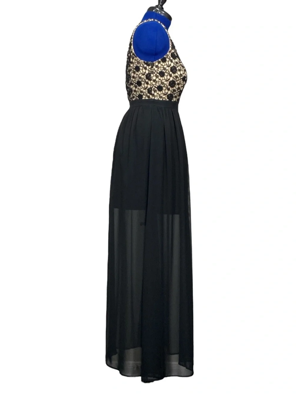 LC Lauren Conrad Black Maxi Dress with Cream  Embroidered Lace Bodice